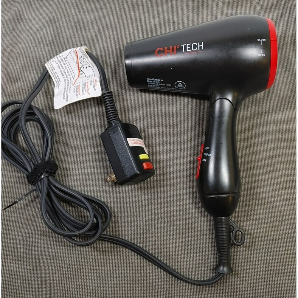 CHI TECH Compact Hair Dryer Black Dual Voltage Travel Size - No Attachments